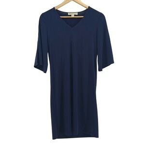 MICHAEL MICHAEL KORS VNeck Dress Gold Tone Hardware on Sleeves Navy Blue Size XS